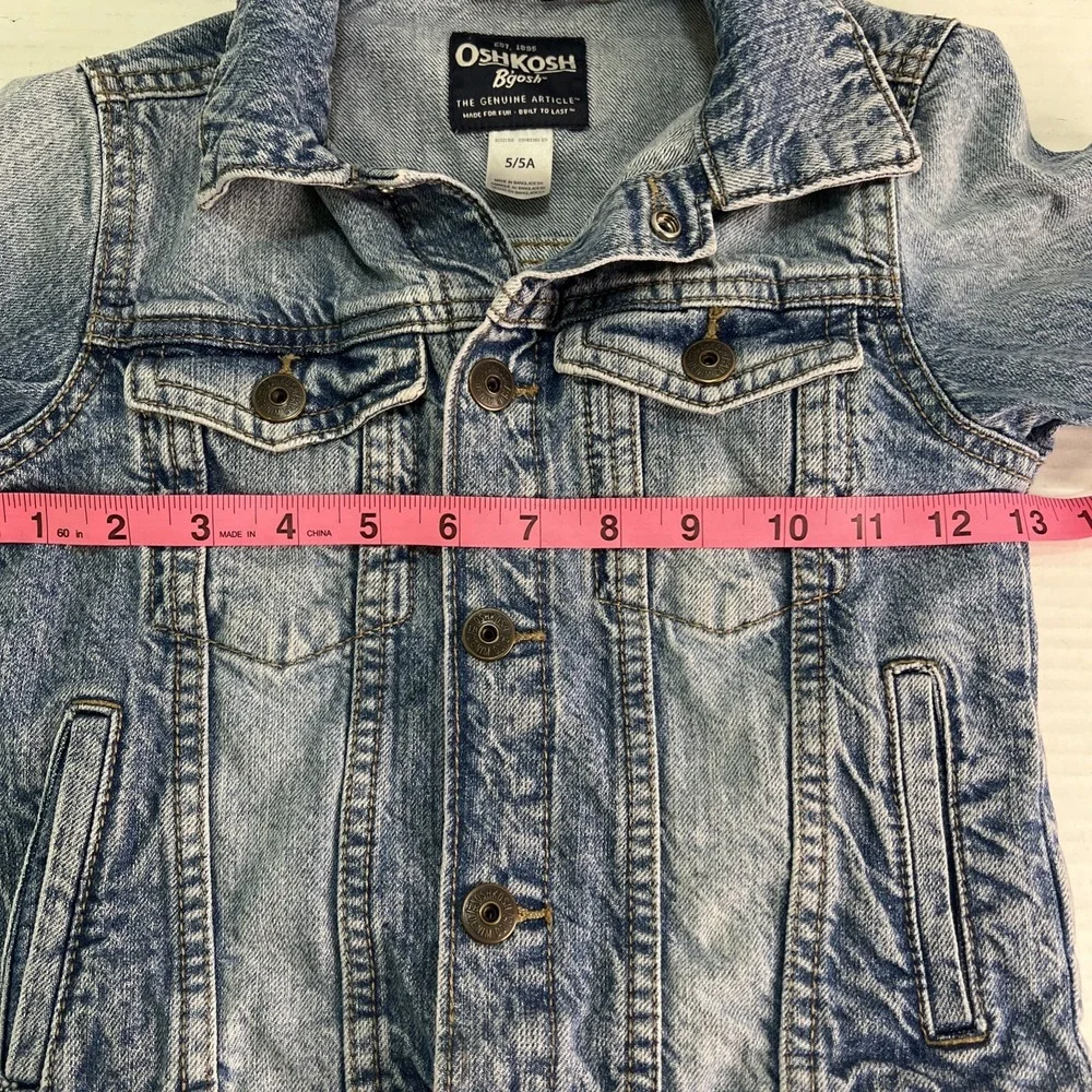 Oshkosh B'gosh Denim Jean Jacket Button Up Unisex Toddler Size 5/5A